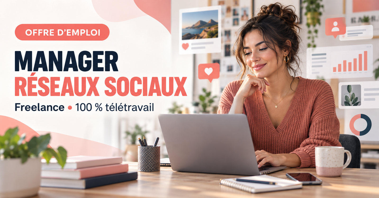 Offre manager réseaux sociaux Freelance – 100 % Télétravail