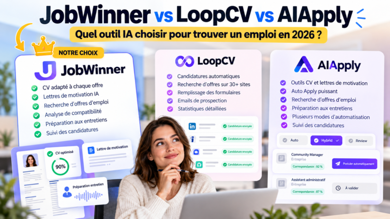JobWinner vs LoopCV vs AIApply : quel outil IA choisir pour trouver un emploi en 2026 ?