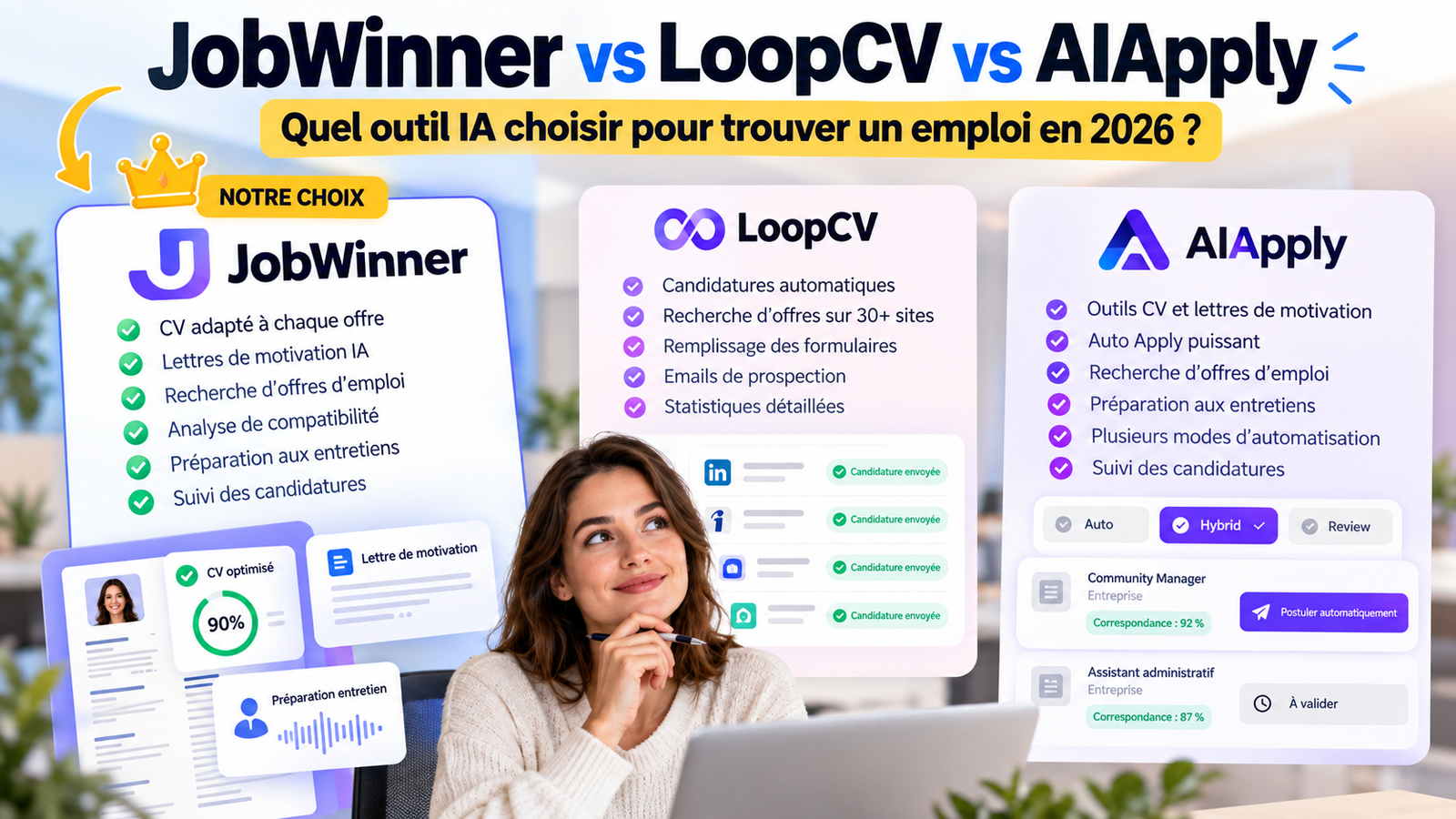 JobWinner vs LoopCV vs AIApply : quel outil IA choisir pour trouver un emploi en 2026 ?