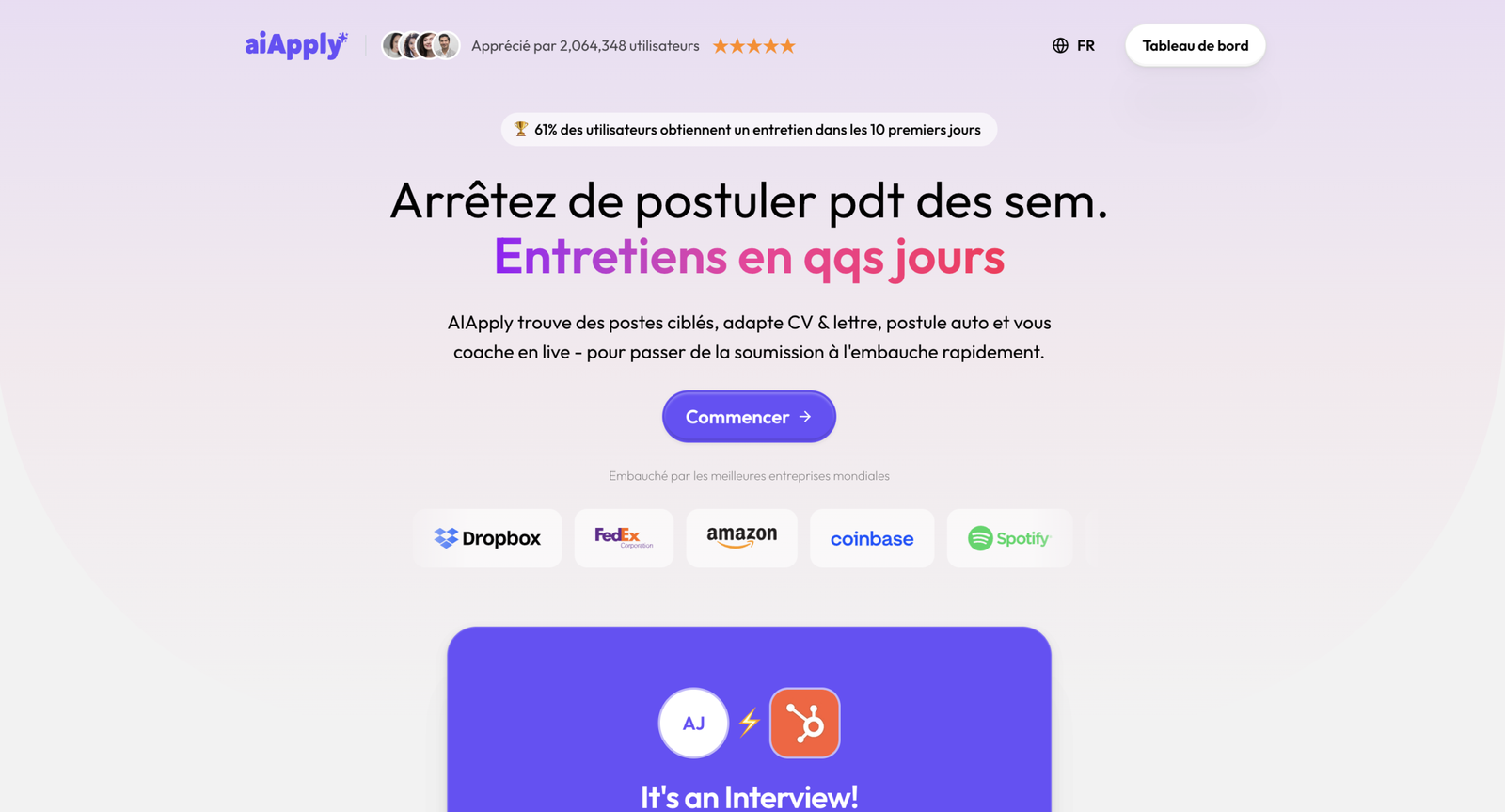 Interface AIApply pour rechercher des offres et gérer ses candidatures