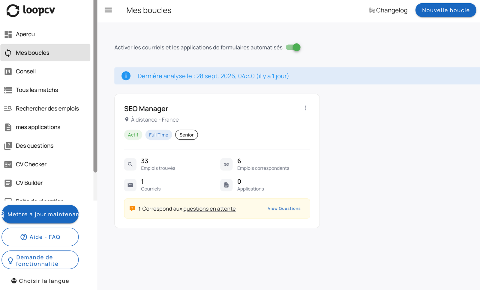 Interface LoopCV pour automatiser sa recherche d'emploi